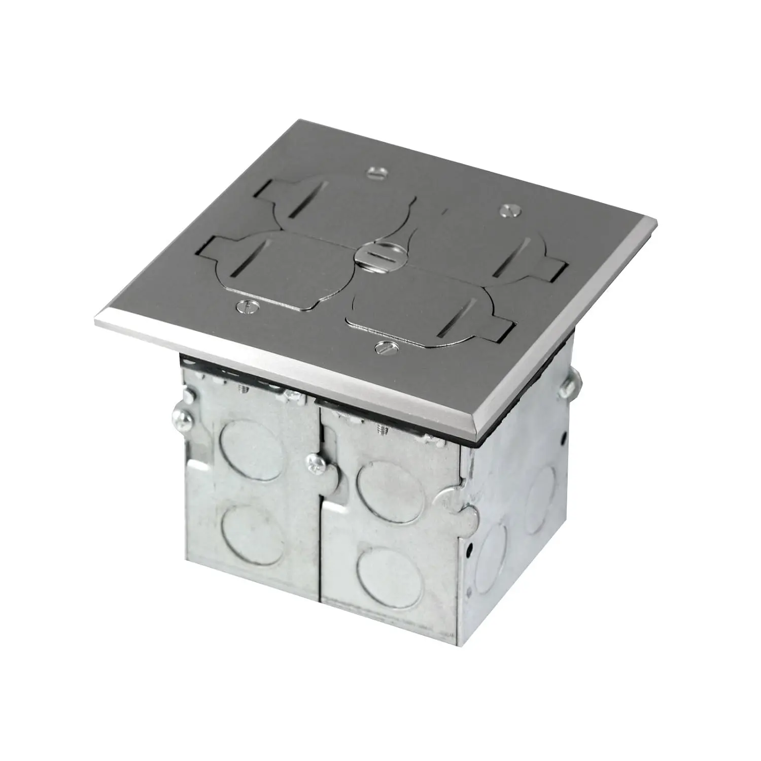 Enerlites 975549-S-D Nickel Plated Brass 2-Gang Floor Box Flip Open Assembly, 20A Tamper Weather Resistant Duplex Electrical