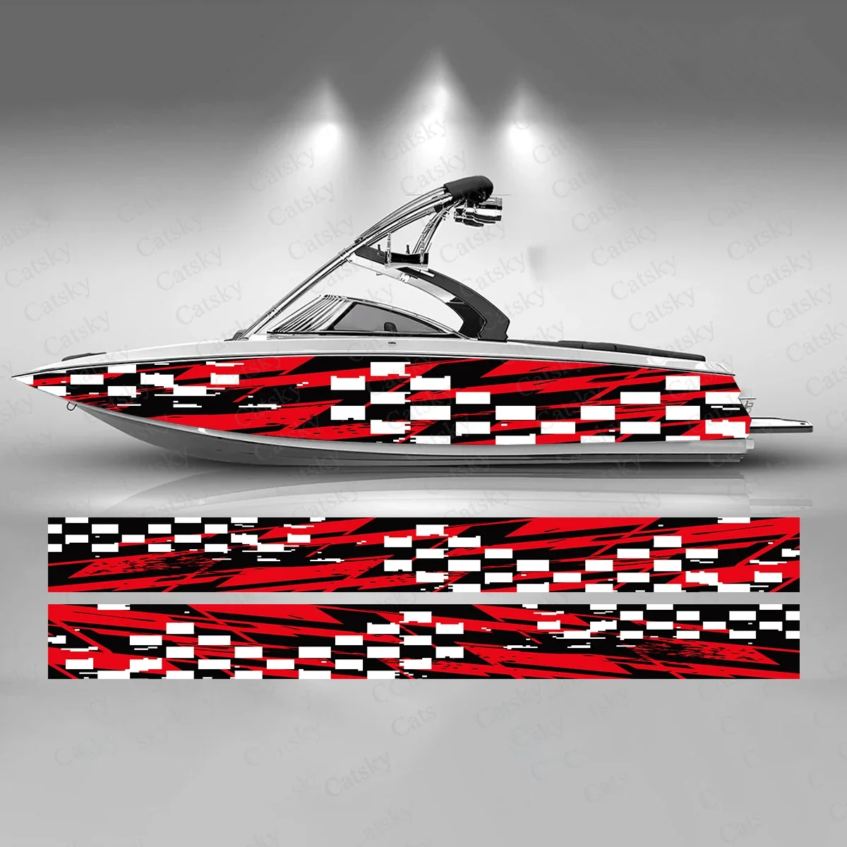 Red and White Splash Boat Sticker Fashion Custom Fish Boat-Sticker Vinyl Waterproof Boat Wrap Graphic Boat Wrap Decal