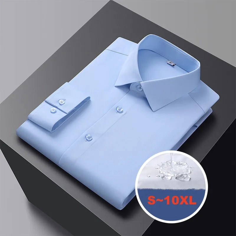 

Big Size S~5XL Bamboo Fiber Social Dress Shirt For Mens Long Sleeve Breathable Waterproof Anti-fouling Slim Fit Business Shirts