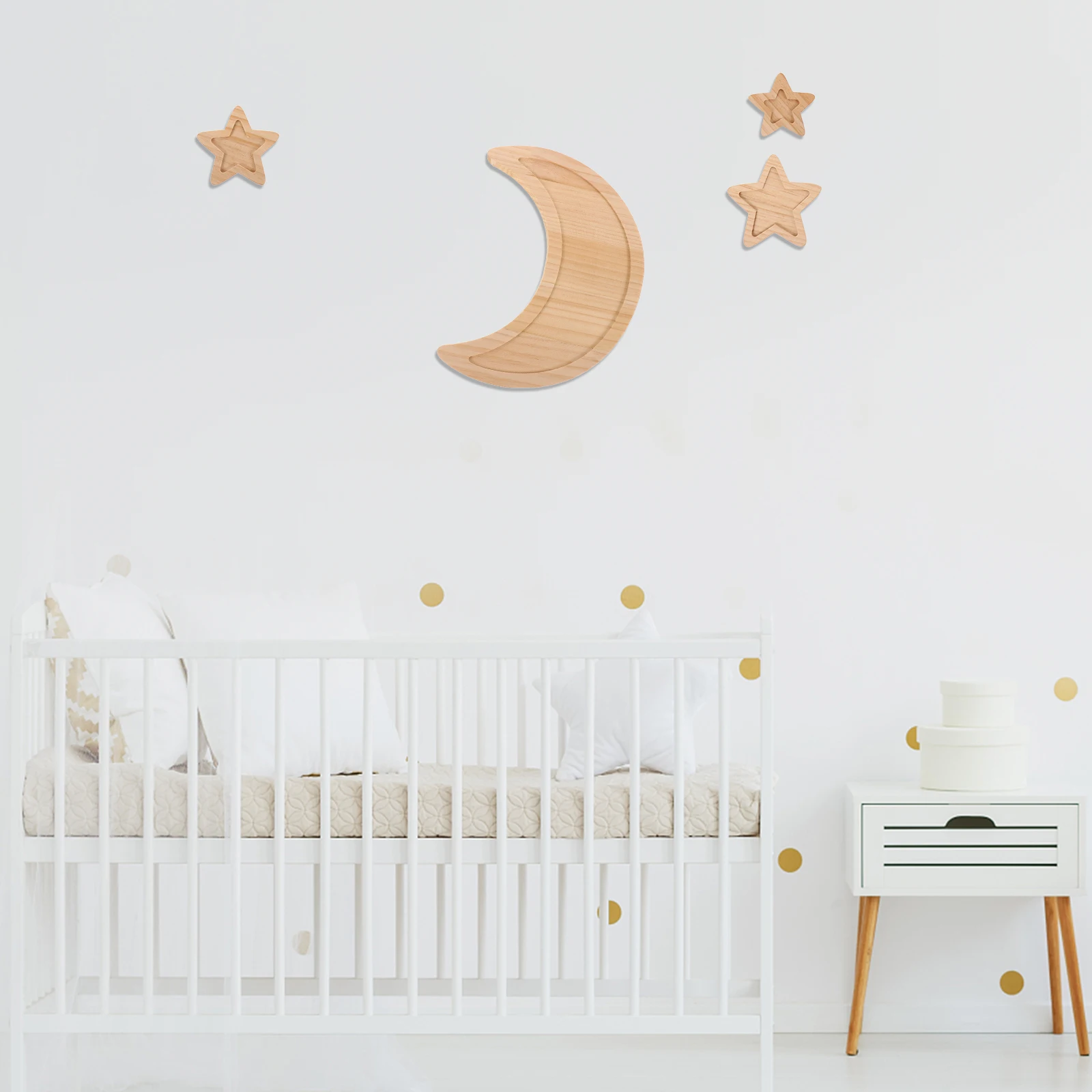 4Pcs Wooden Moon Decor Shower Wall Art Kids Room Bedroom Decoration Nursery Wall Art Boho Wedding Decor