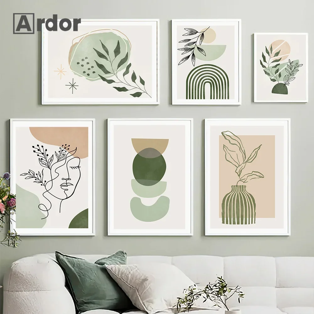 Boho Leaves Sun Rainbow Poster Abstract Geometry Vase Canvas Painting Nordic Print Modern Wall Art Pictures Living Room Decor