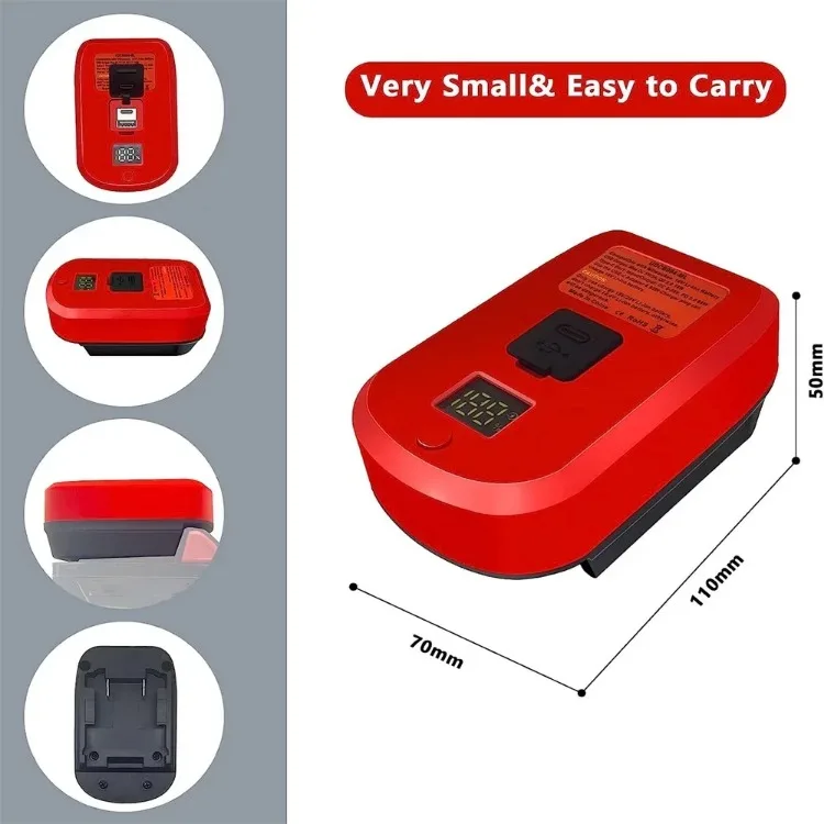 Converter Adapter Charger for Milwaukee M&18 18V Li-ion Battery Adapter With USB Ports Type-C Input Output Charger Fast Charging