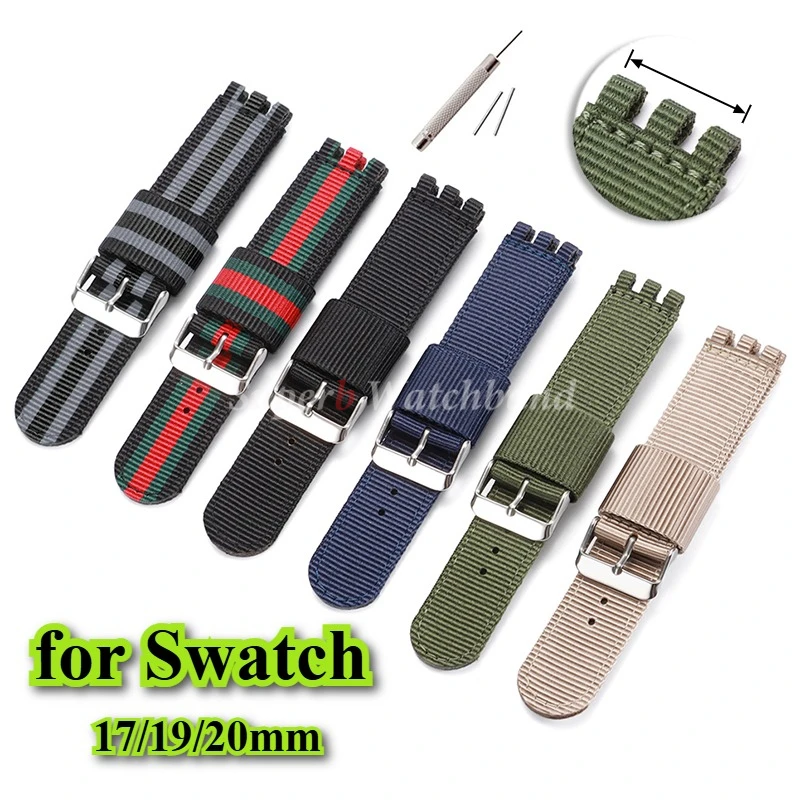 Nylonband für SWATCH Strap 17mm 19mm 20mm Woven Canvas Fabric Band Männer Frauen Armbänder Militär Sport Armband Schnellverschluss