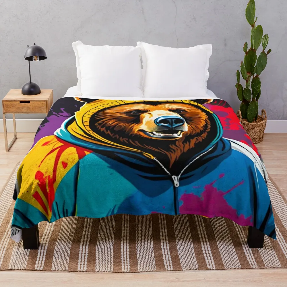 Grizzly Hooligan: Fierce and Untamed Throw Blanket Sofas Hairy Blankets