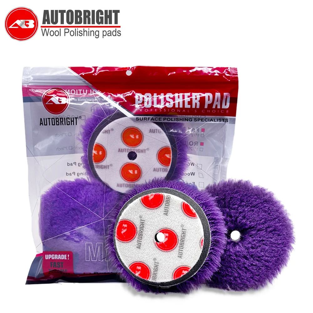AUTOBRIGHT Purple 3 Inch Wool Polishing Grinding Professional Wool Disc DA RO Machine Cutting Polishing Waxing Machines Tools