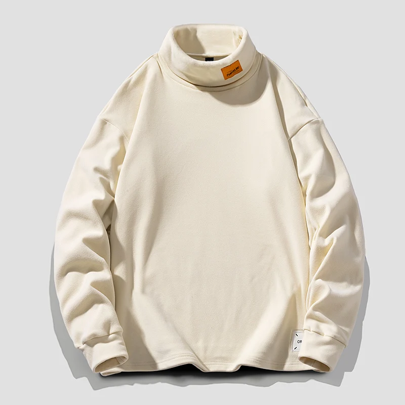 

Velvet Mid High Neck Sweatshirt for Men Korean Fashion Warm Pullover Solid Autumn Winter Clothes Men's Long Sleeved T-shirt