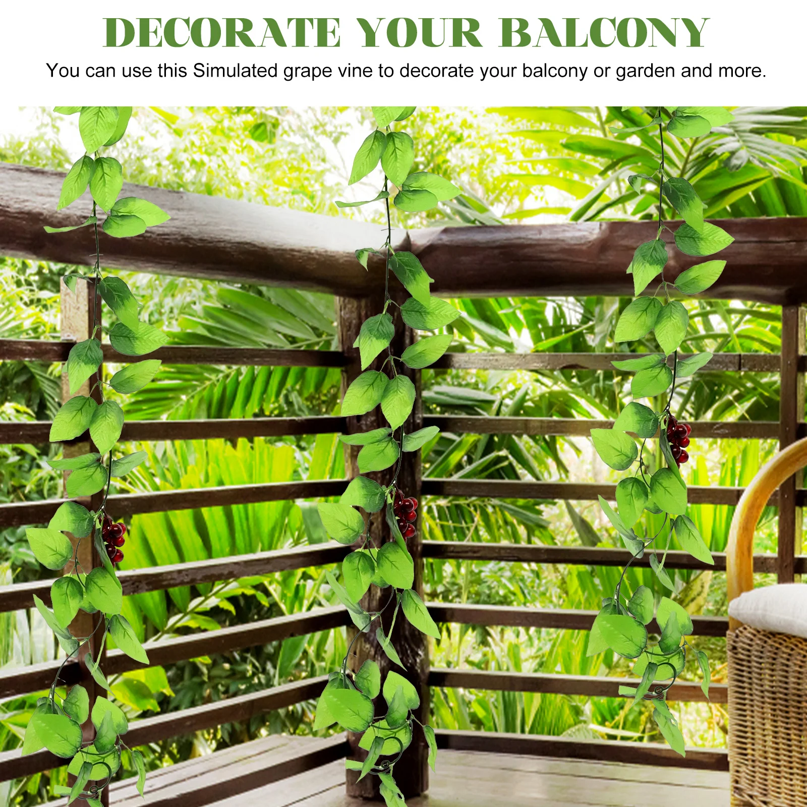 

3pcs Artificial Grape Vine Fake Green Realistic Hanging Plants Garland Wall Decor for Balcony Garden Wedding Simulation Grapes