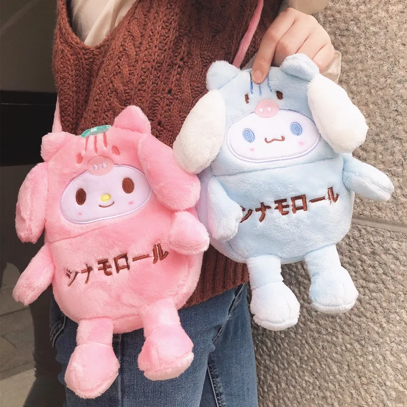 

Sanrio плюшевая сумка Hello Kitty Детская сумка через плечо Kuromi Cinnamoroll Melody сумка для хранения мобильного телефона через плечо кошелек для монет