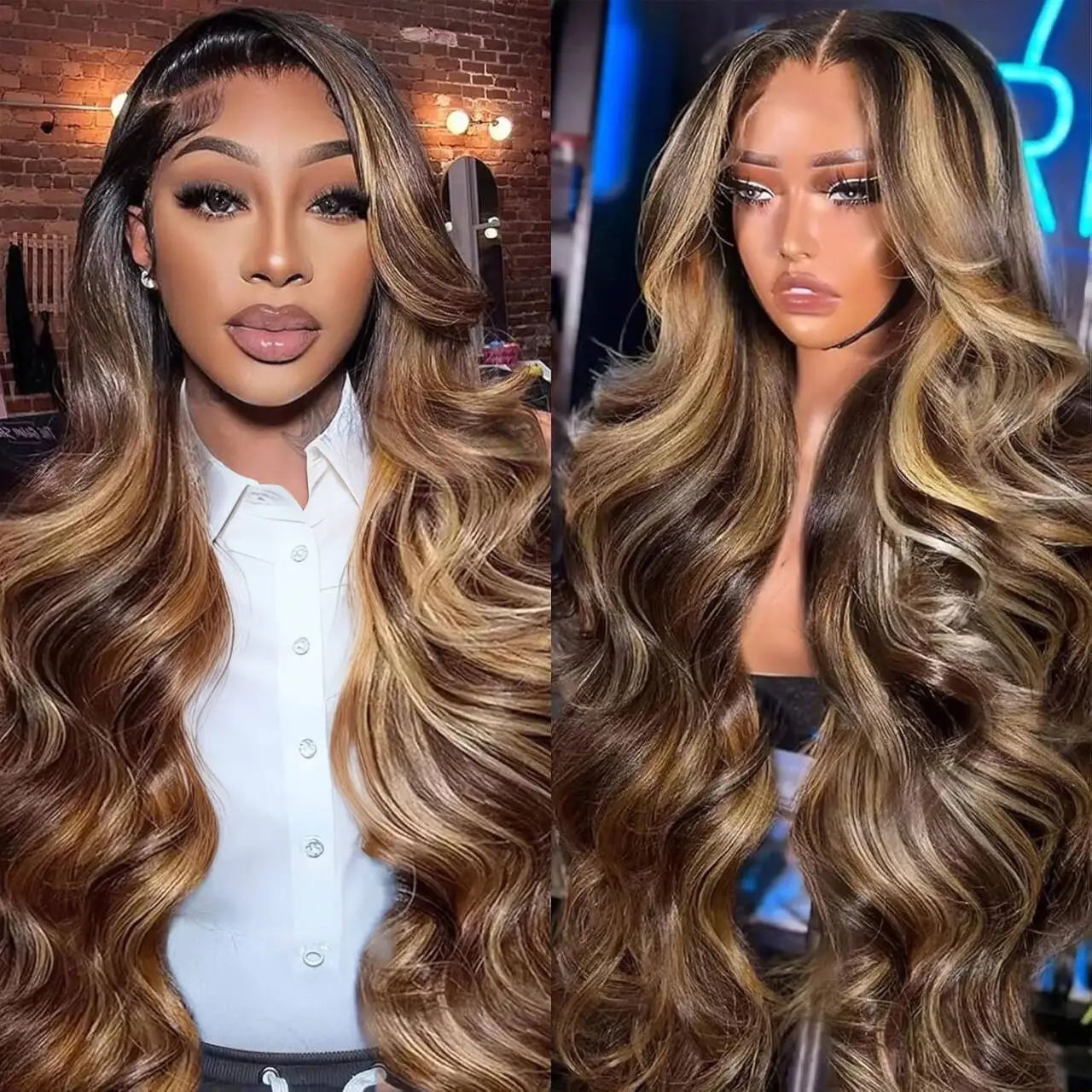 

18-46 дюймов Медовый Блондин Ombre 13x6 Парик Фронта Шнурка Человеческие Волосы 13x4 HD Парик Фронта Шнурка P4/27 Выделите Объемная Волна Бразильские Волосы