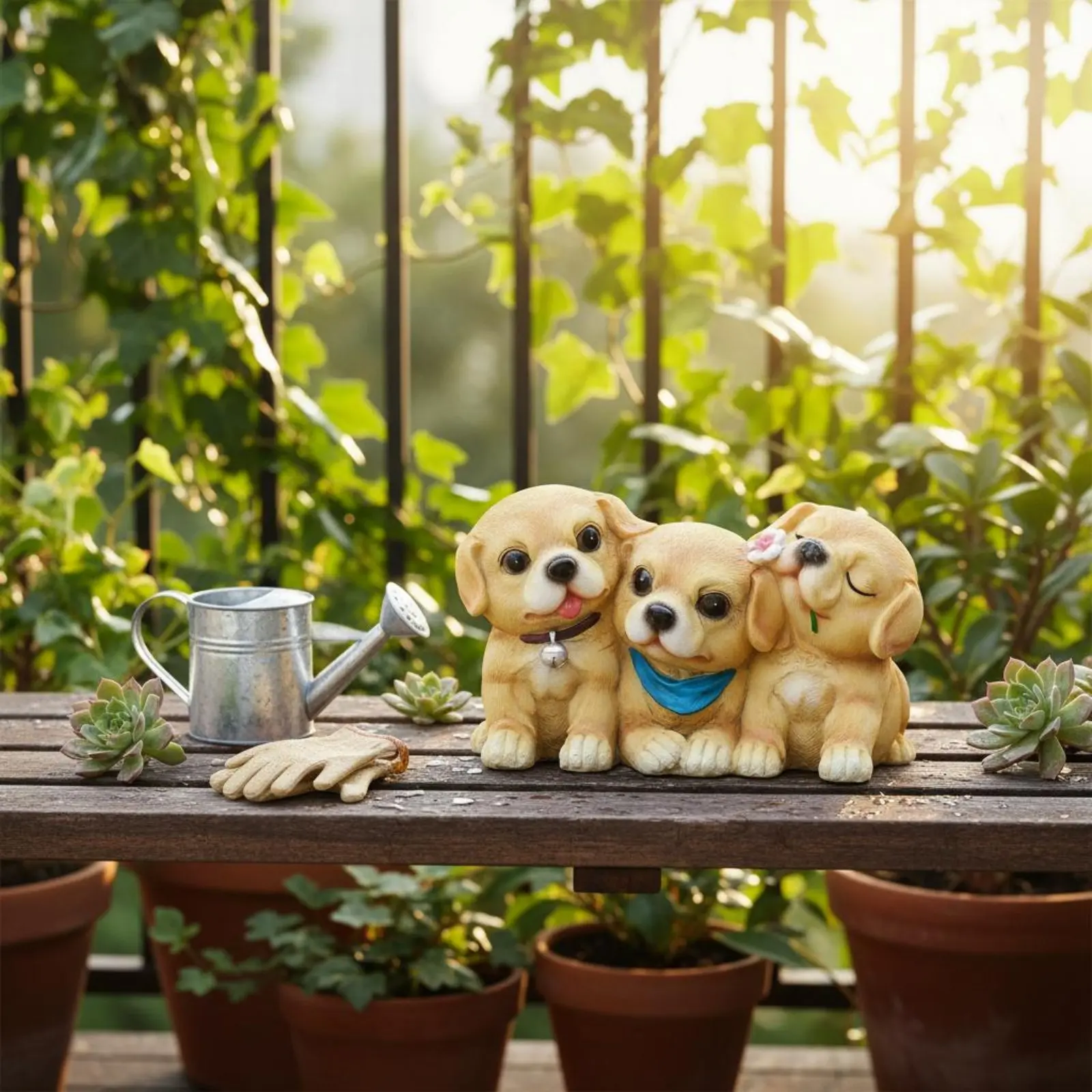 Three Pups Flower Pot Creative Design Cute Dog Fleshy-Leaved Plant Planter Puppy Group Plant Holder Mini Landscape Decoration