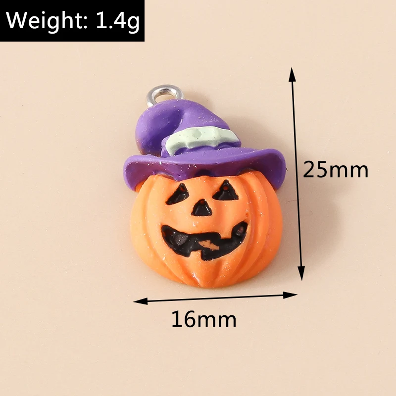 10 stücke gemischte Halloween Charms niedlichen Harz Witch Hut Katze Kürbis Mond Geist Charms Anhänger für DIY Schmuck machen Zubehör – Detail 8