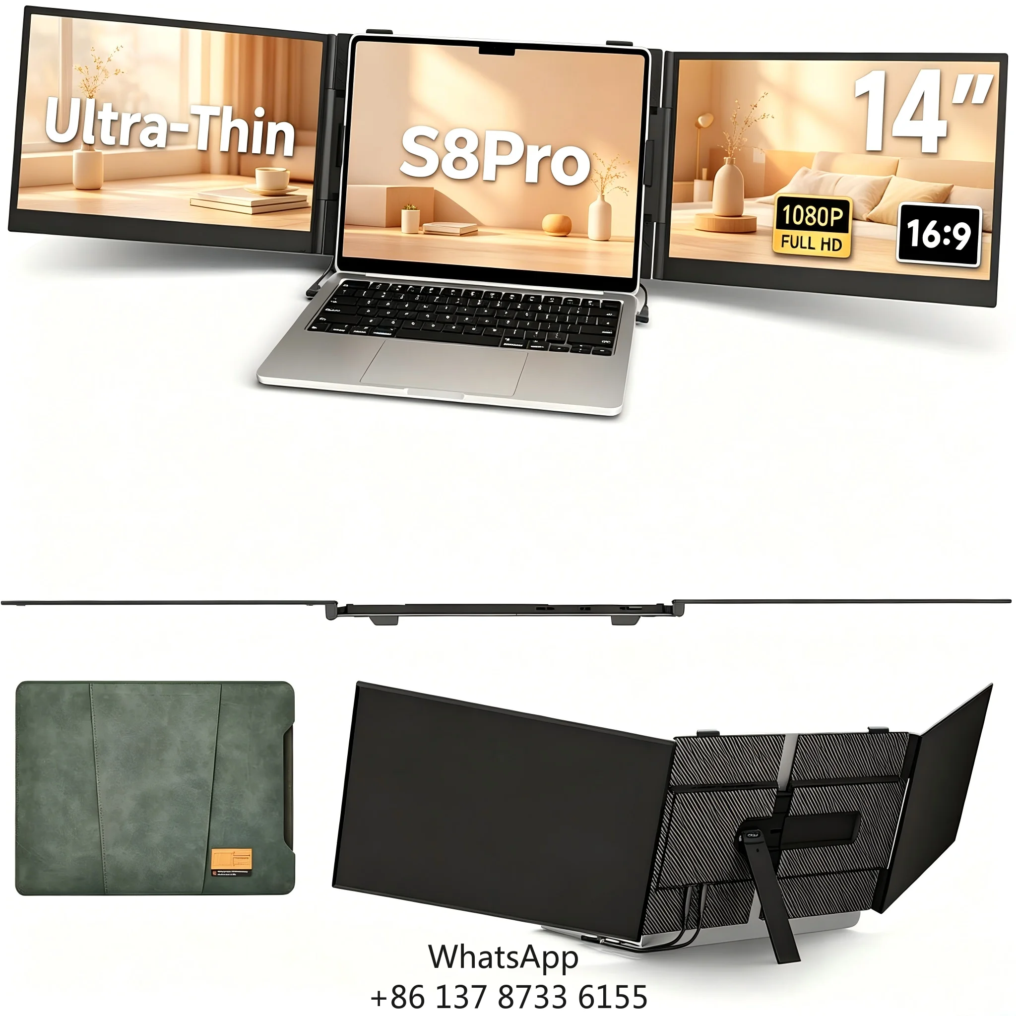 

14 Inch IPS LCD Monitor With Type C Interface Triple Plug Play No Driver Required For Programming Video Editing Stock Trading