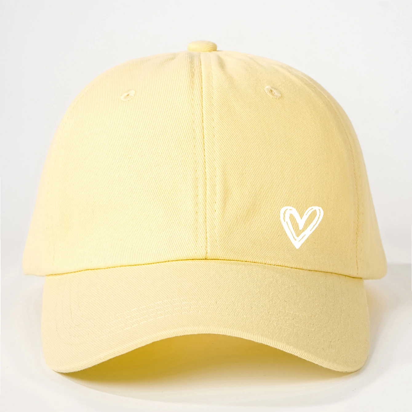 Couple Love Heart Print Baseball Cap Solid Color Cotton Peaked Hat Korean Women Men Adjustable Sun Visors