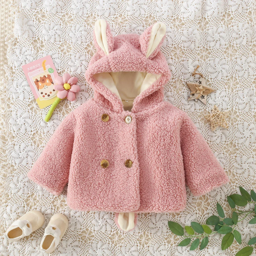 

Winter New Cute Plush Ear Baby Girl Coat, Thick And Warm Children'S Clothing For Babies Aged 9 Months To 3 Years Old