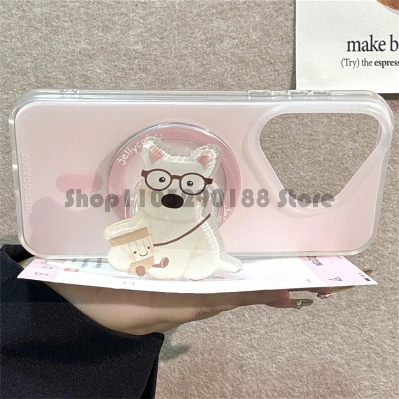 Korean Cute Cartoon Puppy Magnetic Holder Grip Tok Griptok Phone Stand Holder Support For iPhone 16 15 For Pad Magsafe Smart Tok