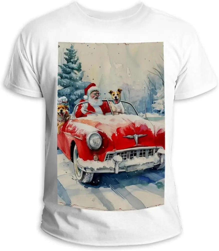 Christmas Santa Car Lovely Animal  Unisex T-shirts for Men Women Summer Tees Cotton Luxury brand vintage oversized