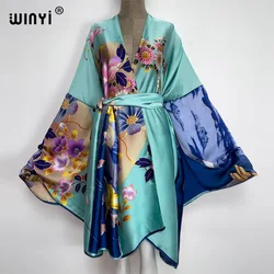 2022 WINYI kobiety plaża strój kąpielowy sweter długa sukienka cover up Party Boho Maxi afryki wakacje rękaw w kształcie skrzydła nietoperza letnie kimono Robe