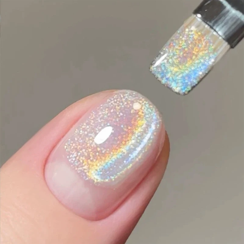PUENTE 7.5ML Holographic Rainbow Cat Eye Gel Nail Polish Intense Laser Silvery Cat Eye Effect Soak Off UV Nail Varnish Manicure