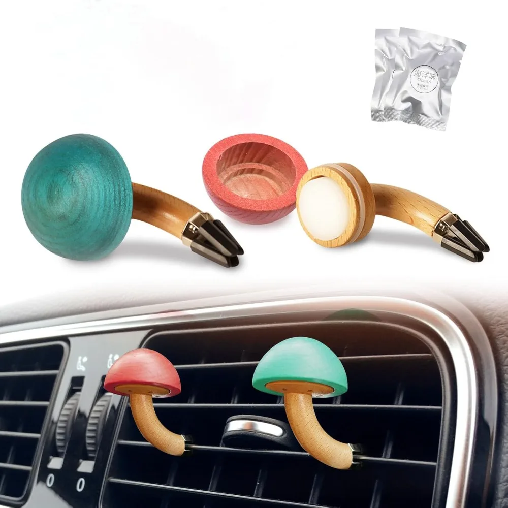 

2 pack wood car diffusers vent clips with refill padsf for women, car air diffuser air freshener vent clip, natural wood air fre