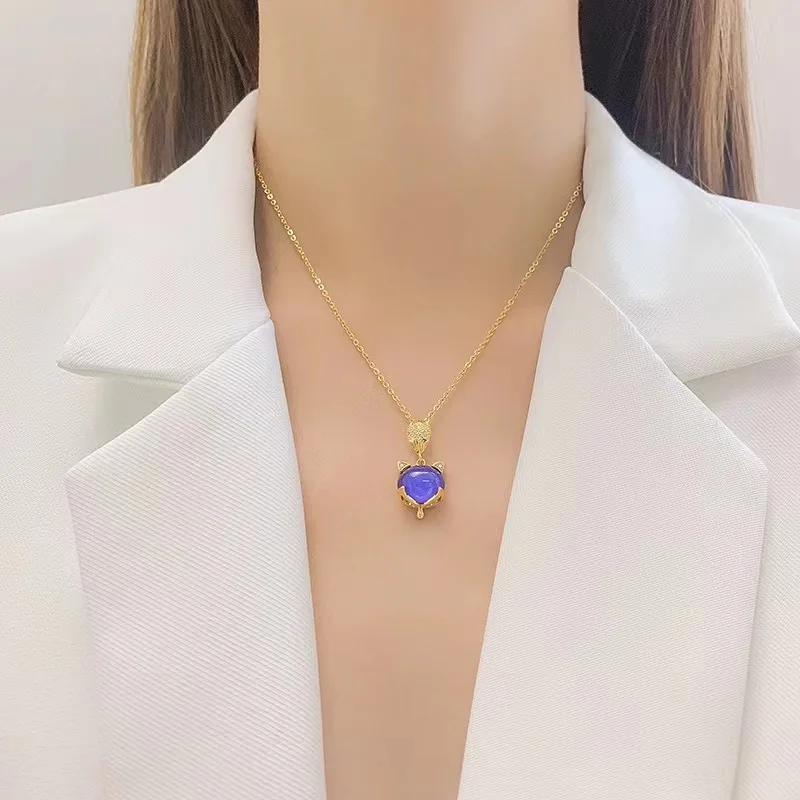 Fashion Temperature Change Color Stone Fox Pendant Necklace For WomenStainless Steel Chain Collar Gift To Mom Girls Jewelry