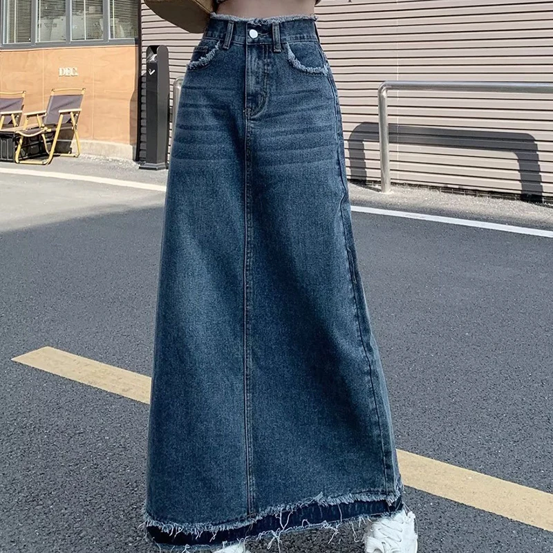 Zomer Street Style Ruw Edge Rok Koreaanse Versie Vrouwen Retro Casual Hoge Taille A-Lijn Rok Temperament Losse Denim Rokken