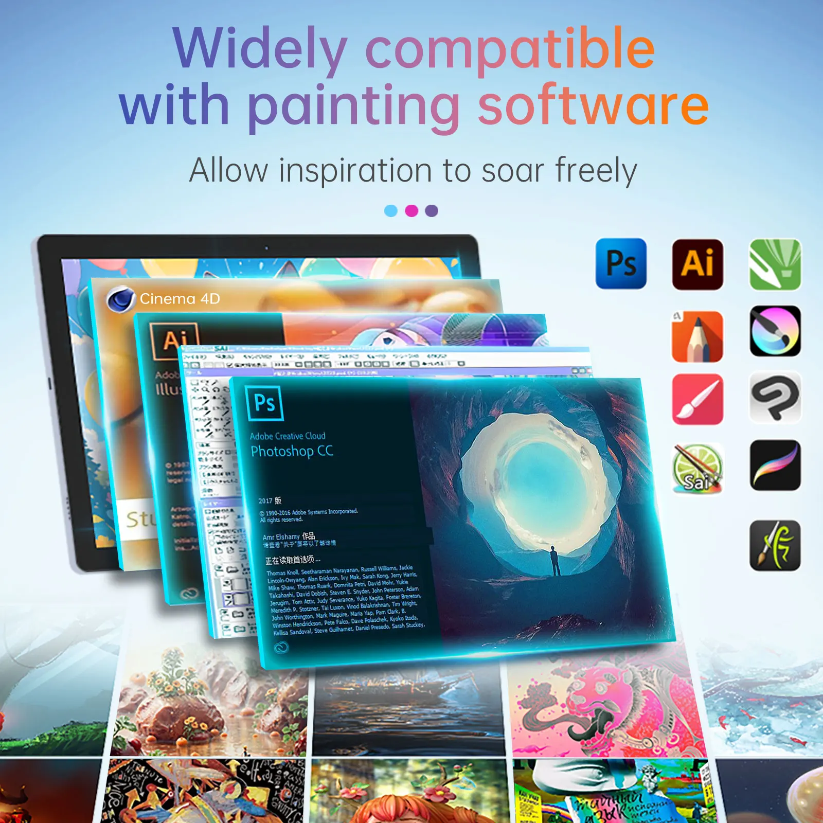 تابلت رسم الرسومات المحمول بشاشة 10.1 بوصة IPS مع لوحة رسم فنية رقمية مضادة للوهج تعمل باللمس بالإصبع #3