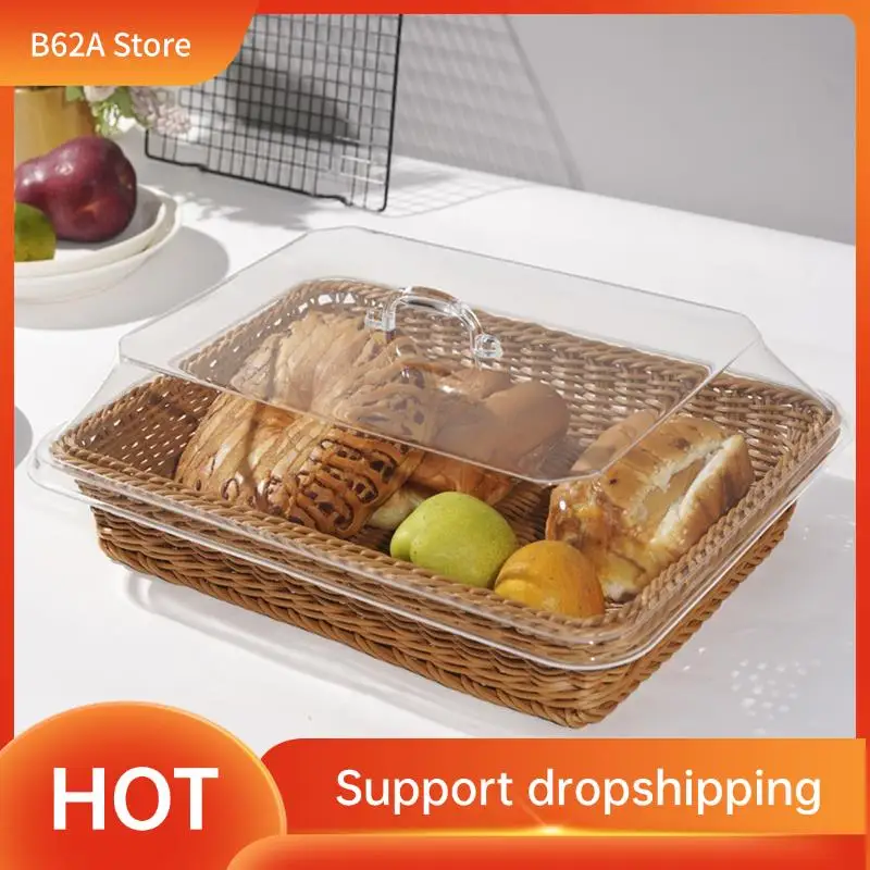 

B62A Woven Rattan Basket With Acrylic Lid - Polypropylene Food Serving Basket For Bread, Fruits, And More
