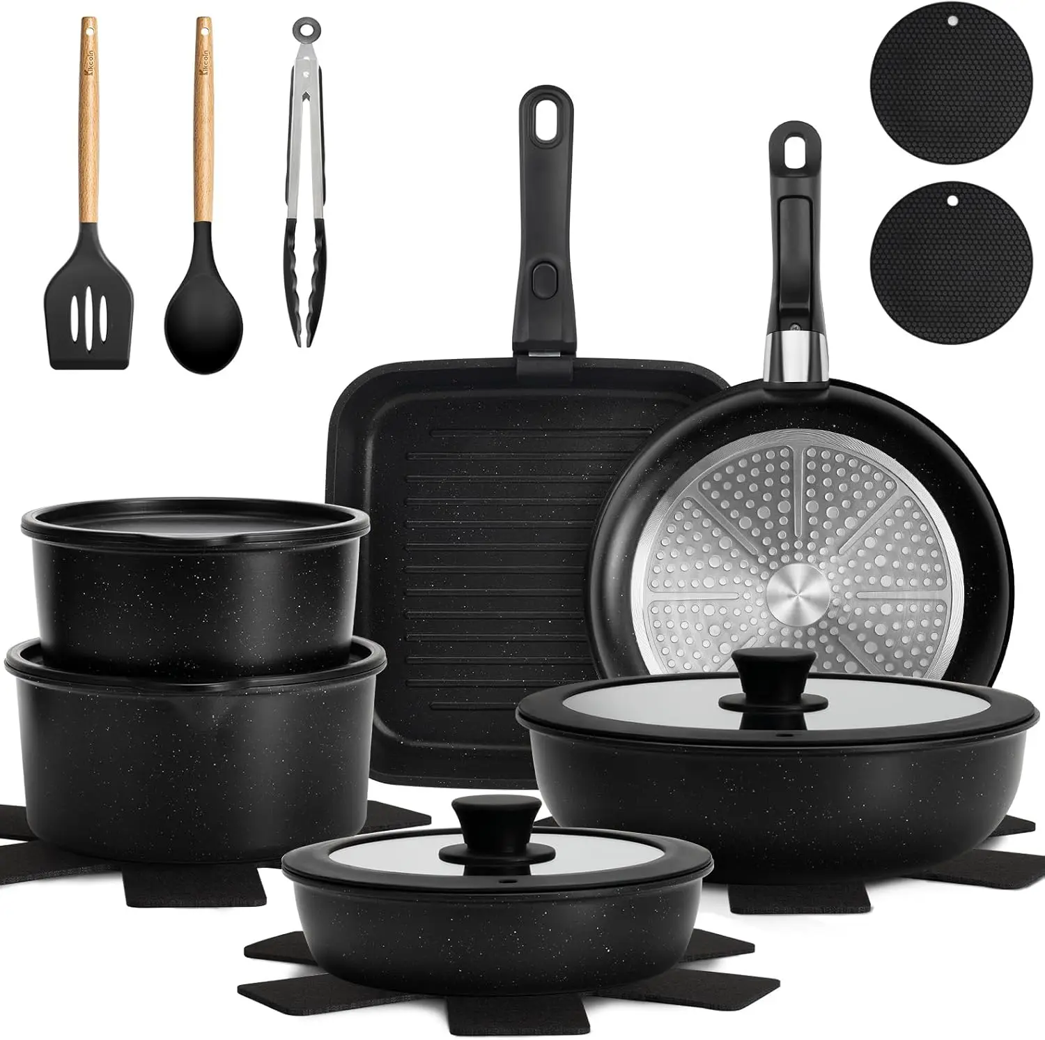 

22 Pcs Pots and Pans Set Non Stick, Detachable Handle Cookware Sets Nonstick, Non Toxic Induction RV Kitchen Cooking