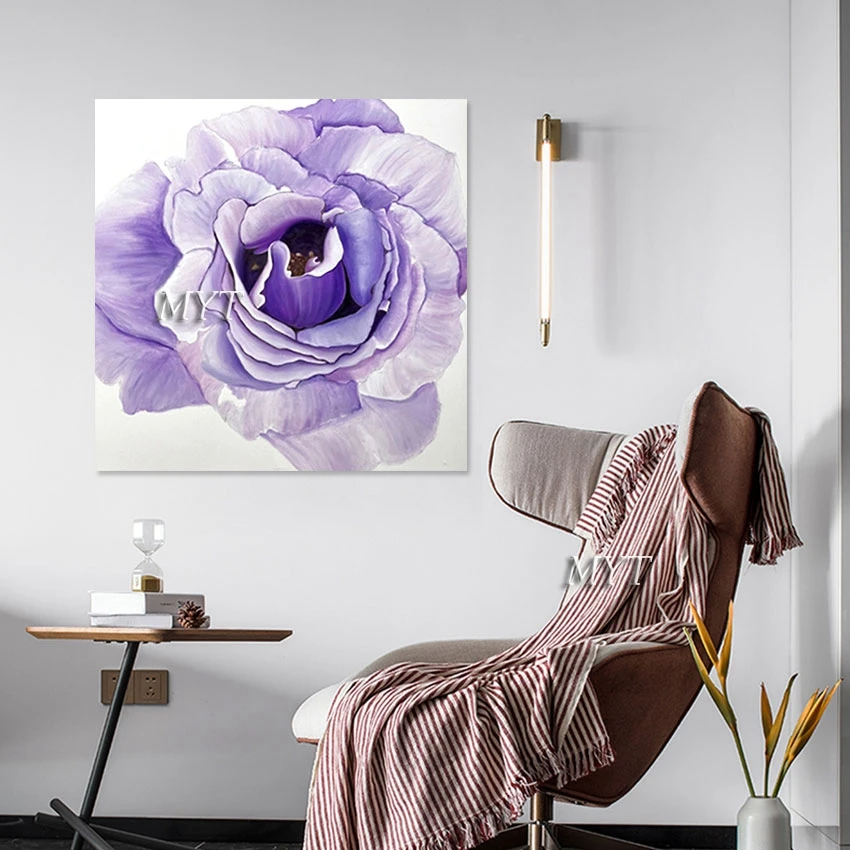 Modern 3D Purple Flower Acrylic Oil Painting, Large Art Frameless Canvas Picture, Abstract Wall Decorations for Living Room