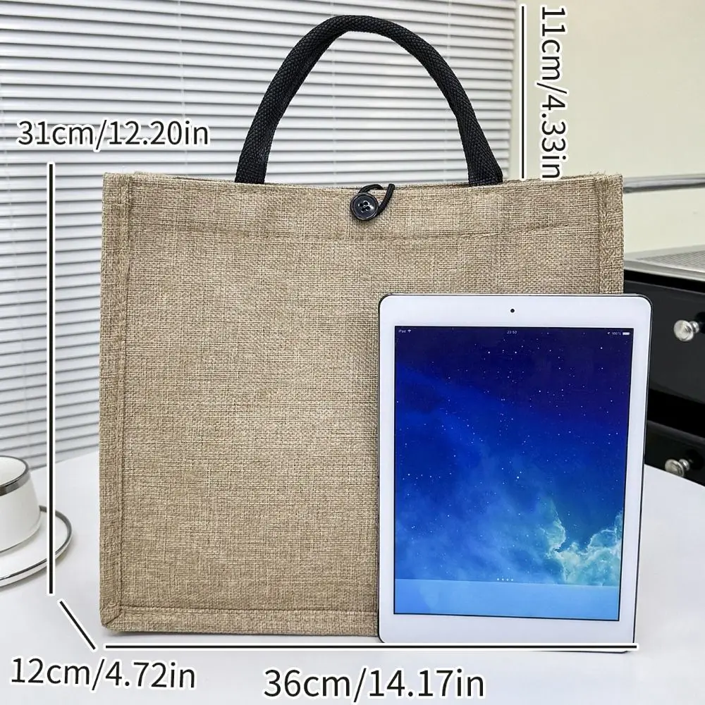 Letter Print Linen Tote Bag Portable Large Capacity Reusable Lunch Bag Top Handle Shopping Bag