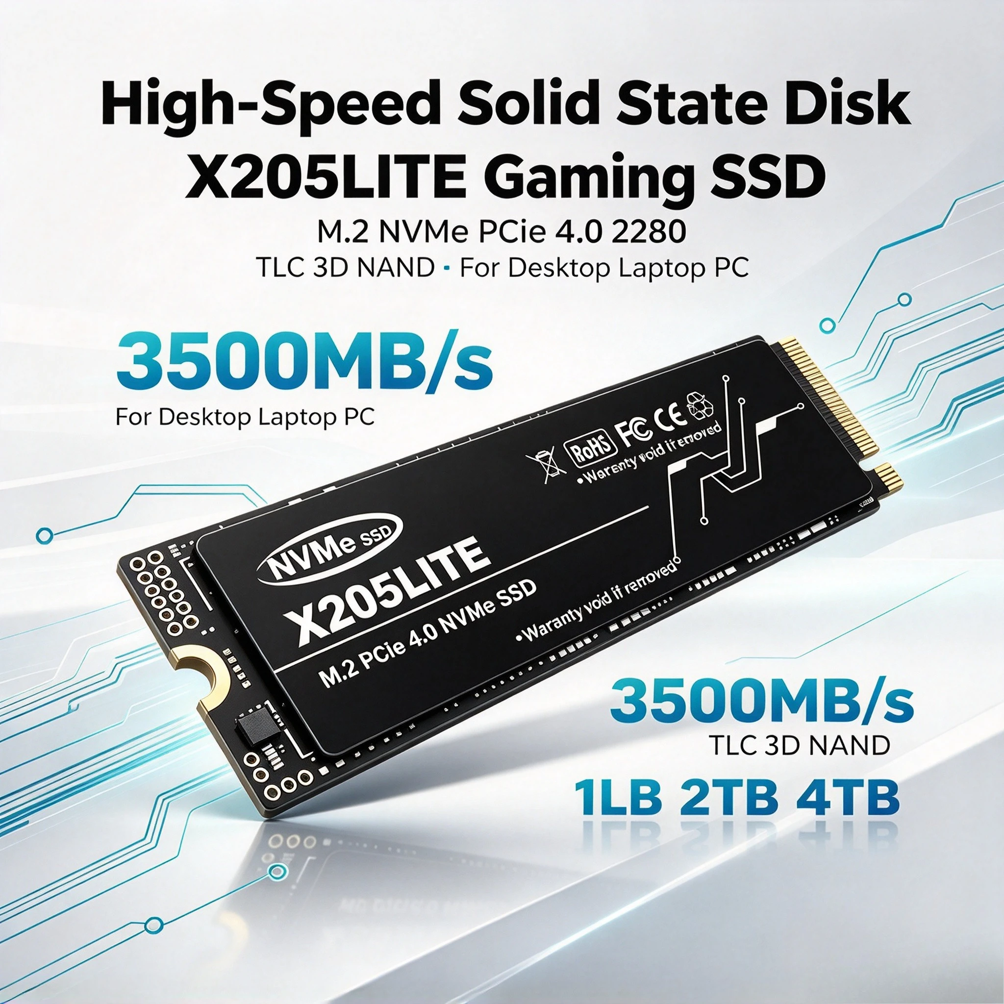 High-Speed Solid State Disk X205LITE Gaming SSD M.2 NVMe PCIe4.0 2280 3500MB/s 1TB 2TB 4TB TLC 3D NAND for Desktop Laptop PC