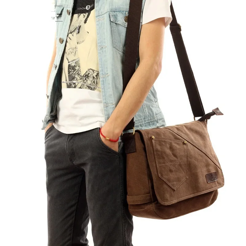 Imagem -02 - Lona Masculina Crossbody Casual Bolsas de Ombro Vintage Mensageiro Bolsas de Viagem Moda Estudante Scholl Bolsa Maleta Ipad Bolsa Bag Bolsa Bag