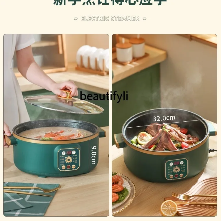 Vaporizador eléctrico multifuncional de tres capas de gran capacidad para el hogar, olla de cocina inteligente para bollos al vapor multicapa