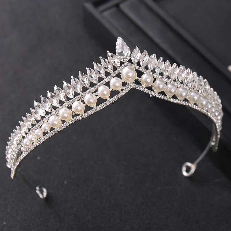 Baroque Vintage Pearl Crystal Crown Tiara Rhinestone Prom Diadem Headband For Women Bridal Wedding Hair Accessories Jewelry Gift