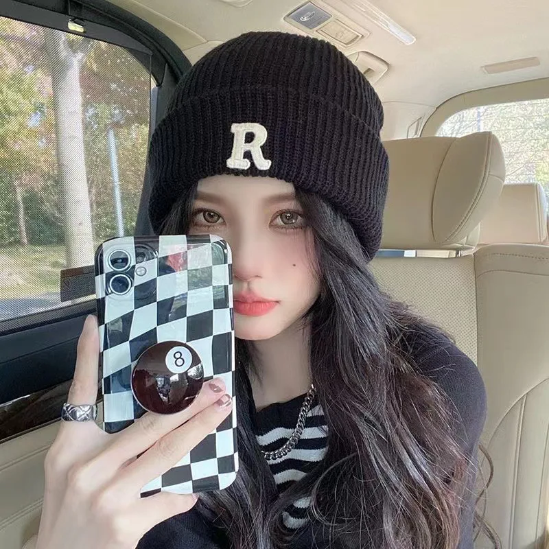 Chapéu de inverno feminino com cores doces, malha, quente, macio, na moda, estilo Kpop, gorro de lã, elegante, chapéu que combina com tudo, nova moda, 2023