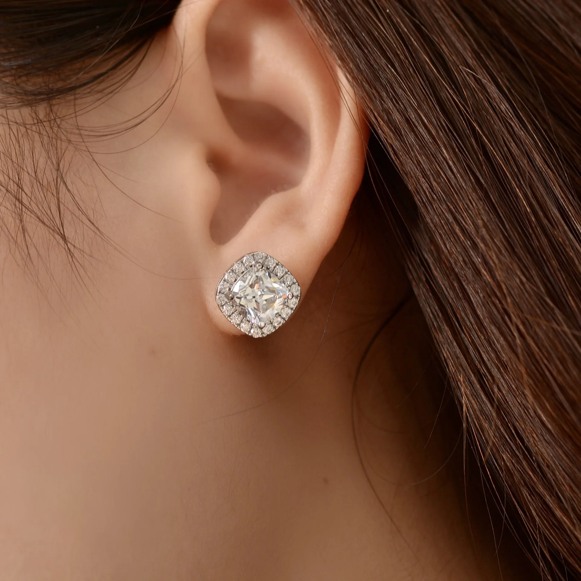 New S925 sterling silver trendy fashionable fat square 7 * 7 earrings versatile women's engagement jewelry