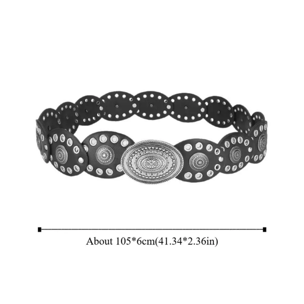 حزام نسائي كلاسيكي عصري من جلد البولي يوريثان أسود وبني حزام خصر بيضاوي فستان بوهو فاسق حزام جينز ملابس الشارع #6