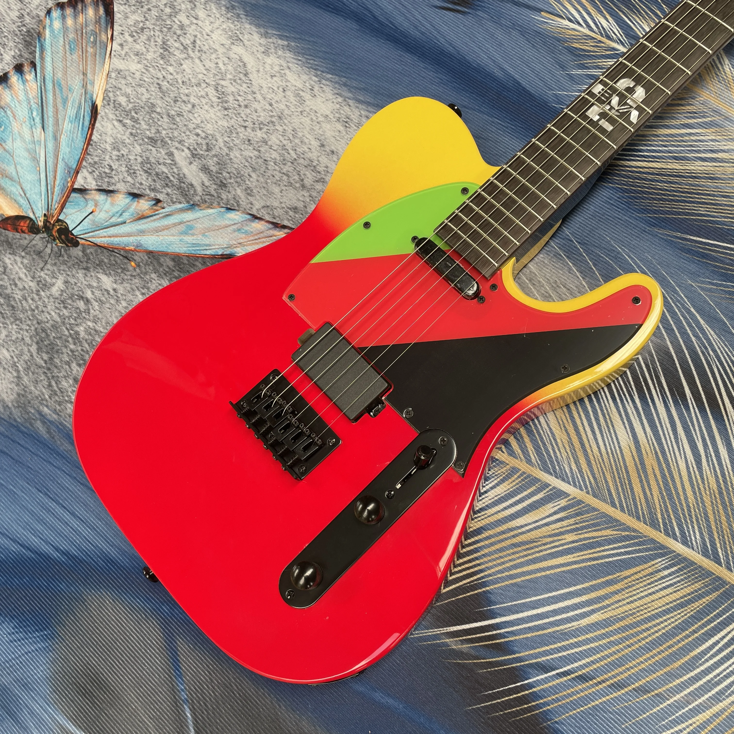 6-string red yellow gradient TL model electricguitar,three-color guard,rosewood fingerboard guitars,beginner performanceguitarra