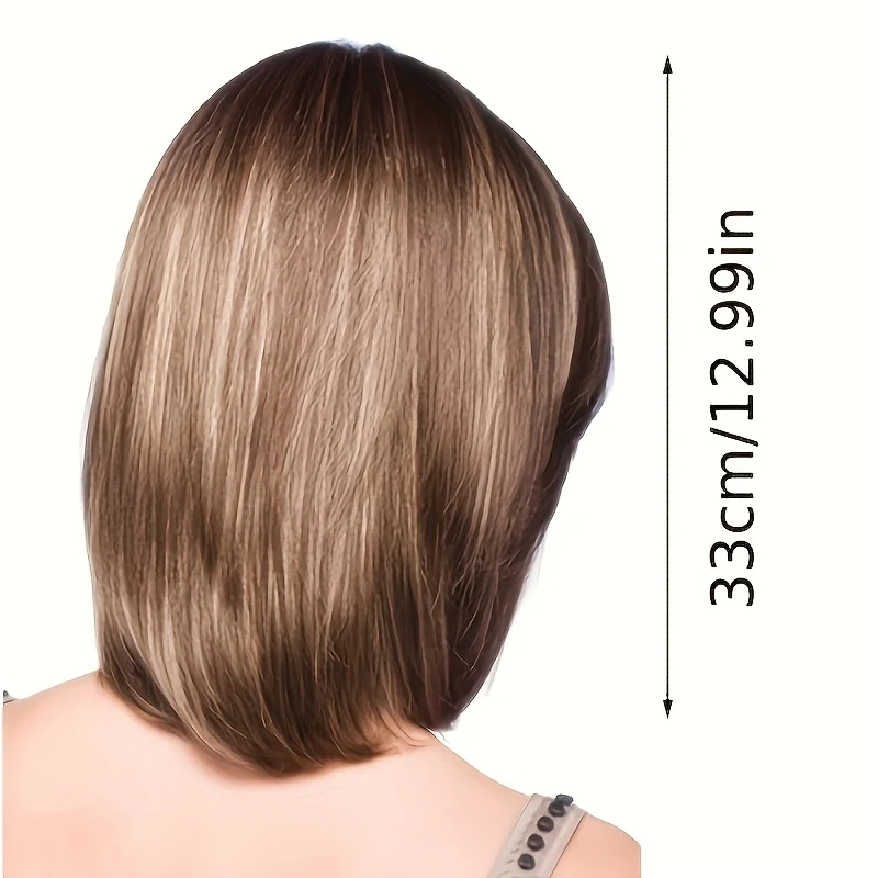 Elegant, fluffy, fashionable silver-gray synthetic wig with bangs, top-of-the-head scalp medium-length hair wig, perfect summer