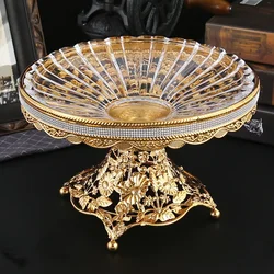 Iron Metal Crystal Glass Fruit Tray Home Living Room Tea Table Home Storage Tray Decoration