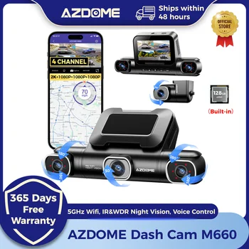 Azdome dash cam m660 2k + 3*1080p 4ch carro dvr gps 5g wifi embutido 128gb emmc controle de voz 24h monitor de estacionamento super visão noturna