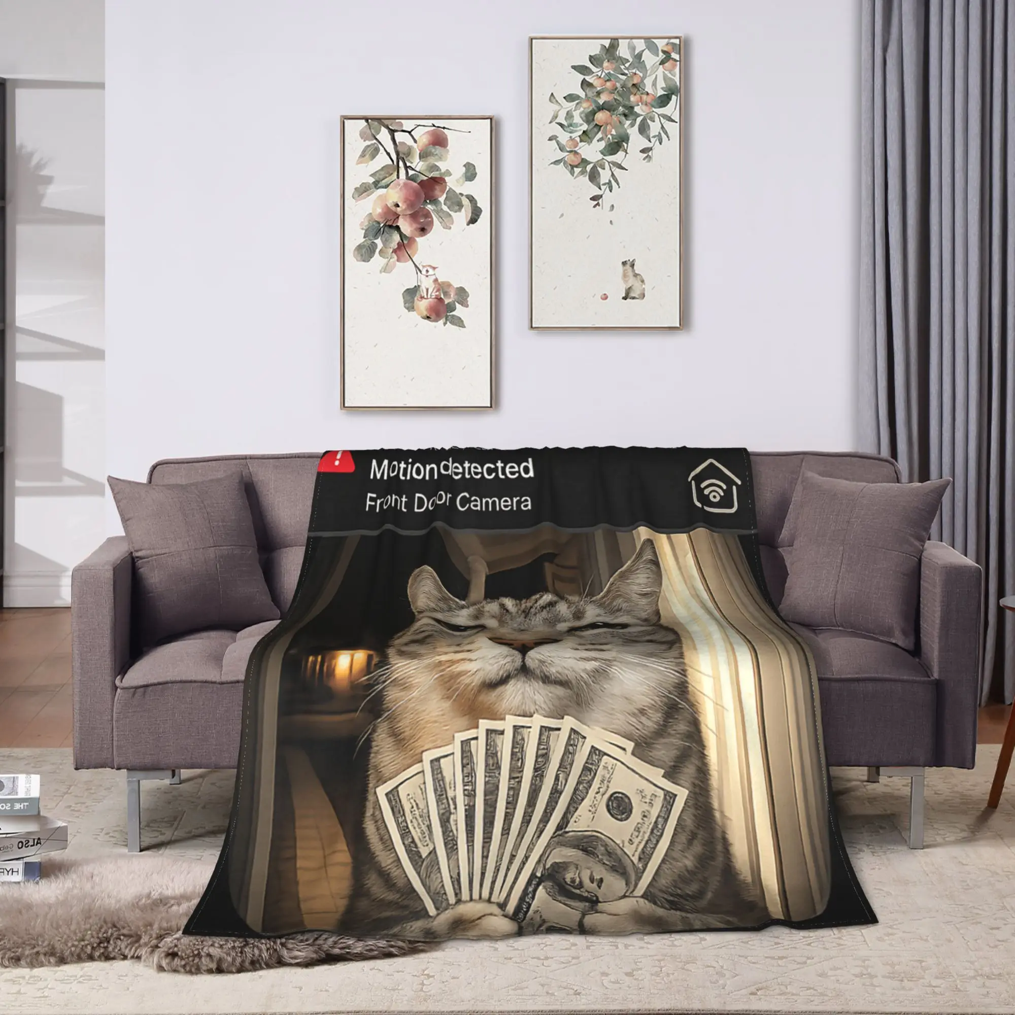 There is Motion at Your Front Door Cat Meme Soft Blanket Plush Bedding Throws Fluffy Couch Chair Flannel Bedspread Bed Cover