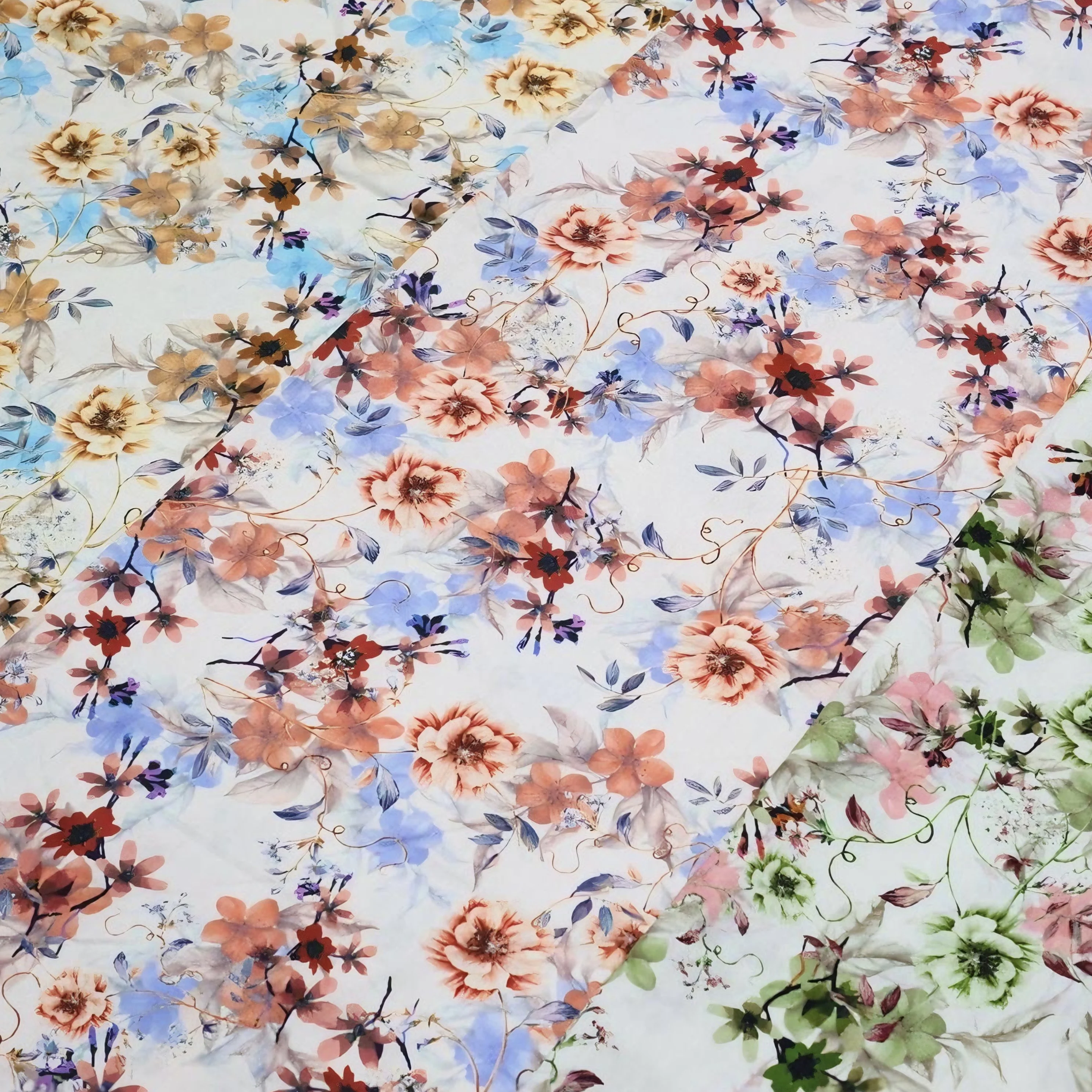 Vintage Retro Floral Vine Pattern Cotton Cloth Lightweight Skin-Friendly DIY Sewing Fabric for Women Dress Scarf Home Textile