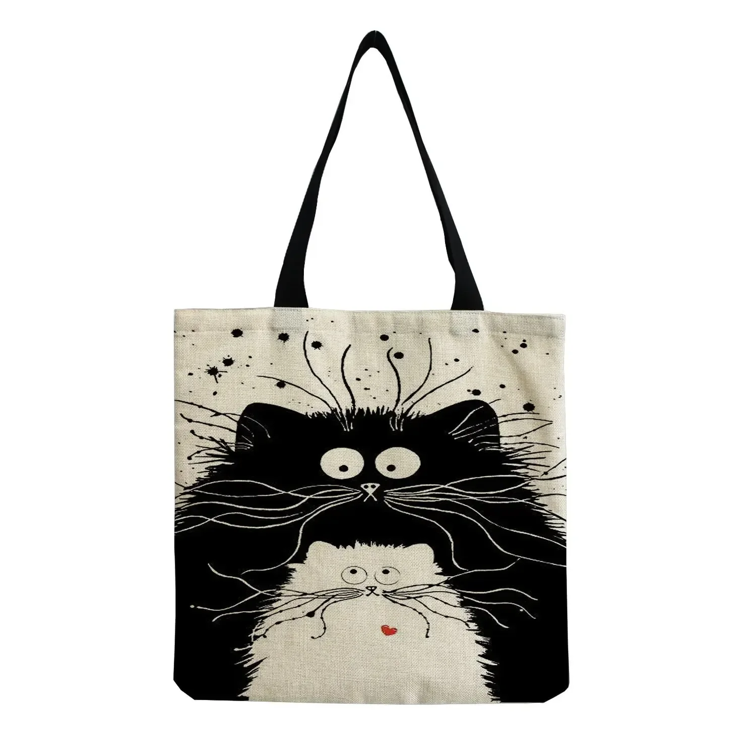 

Andeiltech Canvas Tote Bag for Women Aesthetic Cute Cat Shopping Grocery Reusable School with Inner Zipper Girl Gift