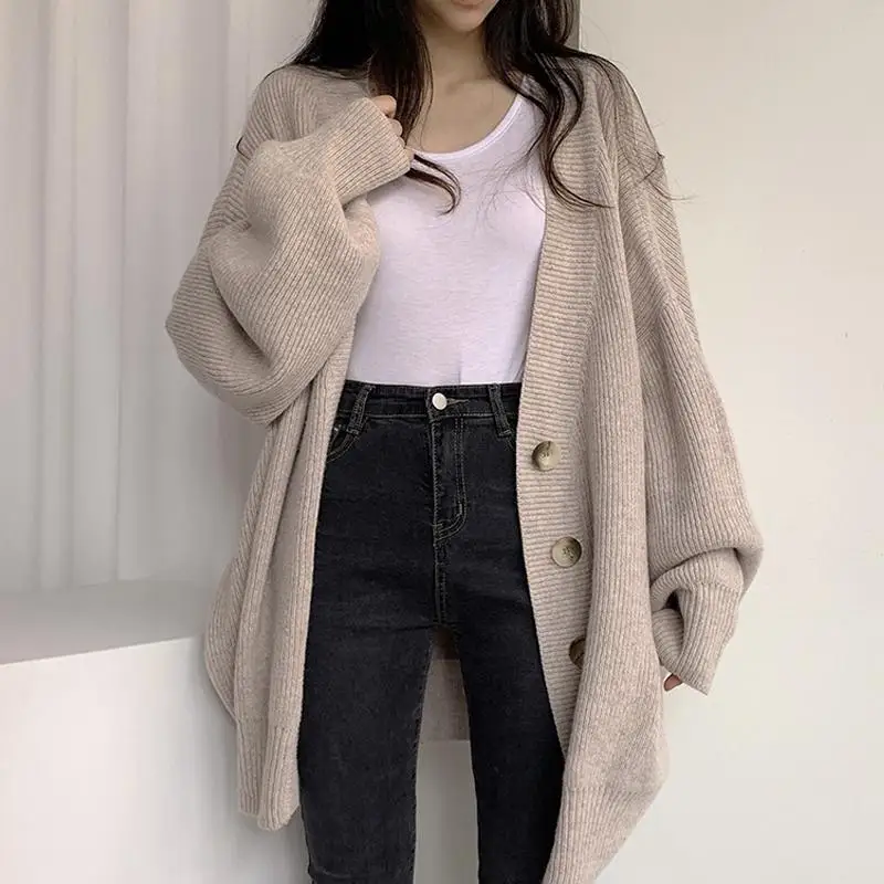 

Korean Style Chic Fashion 2025 Youth Loose Ladies Knit Sweaters Lantern Sleeve Women's Cardigans Casual Novelties in Vintage Y2k
