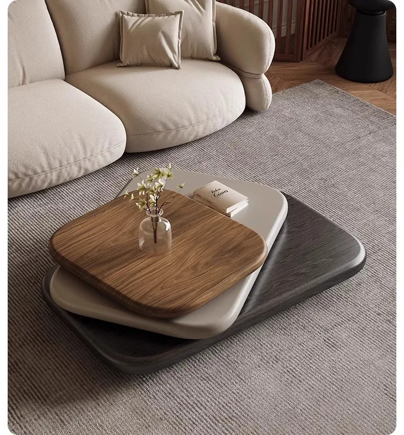 High-end Rotating Oval Center Table Home Decoration Unique Design Revolving Villa Wooden Coffee Table Set Living Room Furniture