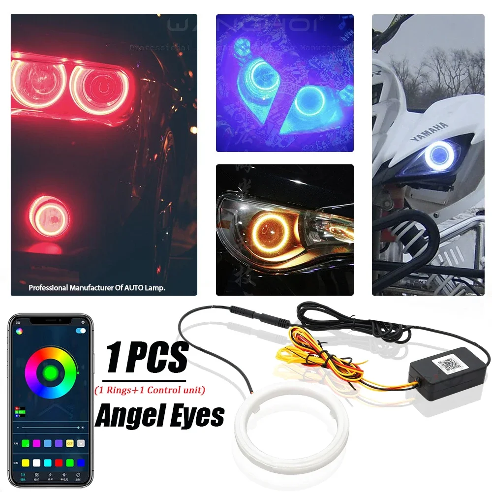 1pcs Cotton Light RGB Car LED Angel Eyes Halo Ring APP Control 12-24V Led Headlight Daytime Running Light for Motorcycle Offroad