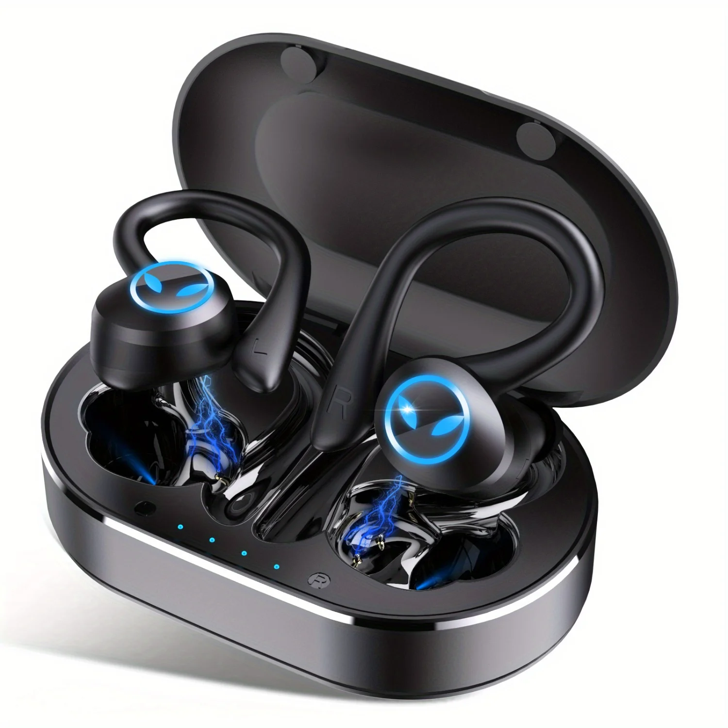 TWS Wireless Earbuds with Earhook, Waterproof Sport Headset, Stereo In-Ear Headphones with Charging Case - Controllable Earphone