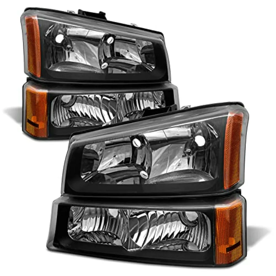 

Headlight Assembly for 2003-2007 Chevy Silverado 2002-2006 Chevy Avalanche with Black Housing Amber Reflector Driver and Passen
