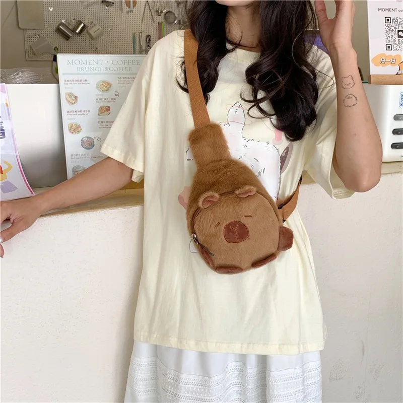 Capibara Leuke Schoudertas Cartoon Dieren Tas Capibara Ornamenten Borsttas voor Meisje Outdoor Fun Katoen Vakantiecadeaus Mode